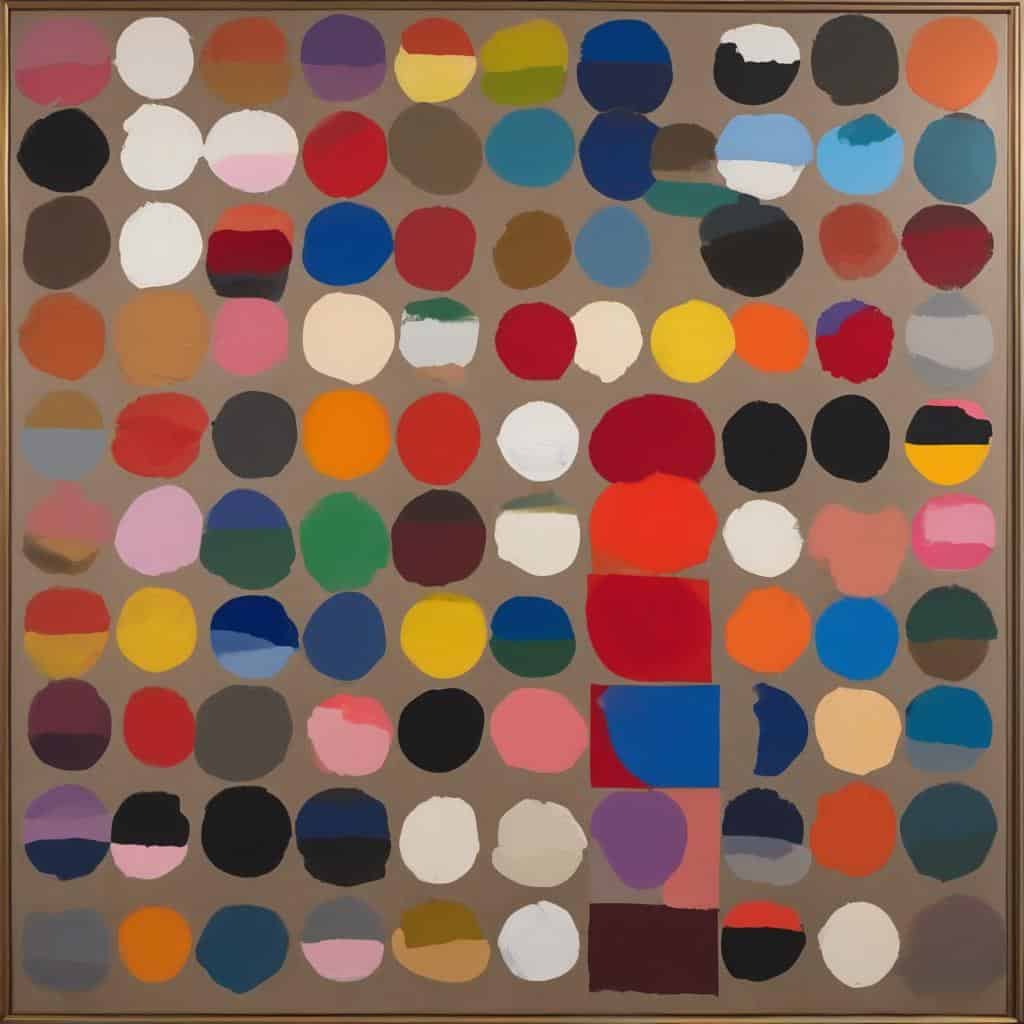 Ζωγραφικό έργο με ποικίλα χρώματα και υλικά, αναδεικνύοντας την εξέλιξη των υλικών στην τέχνη και τη δημιουργικότητα.