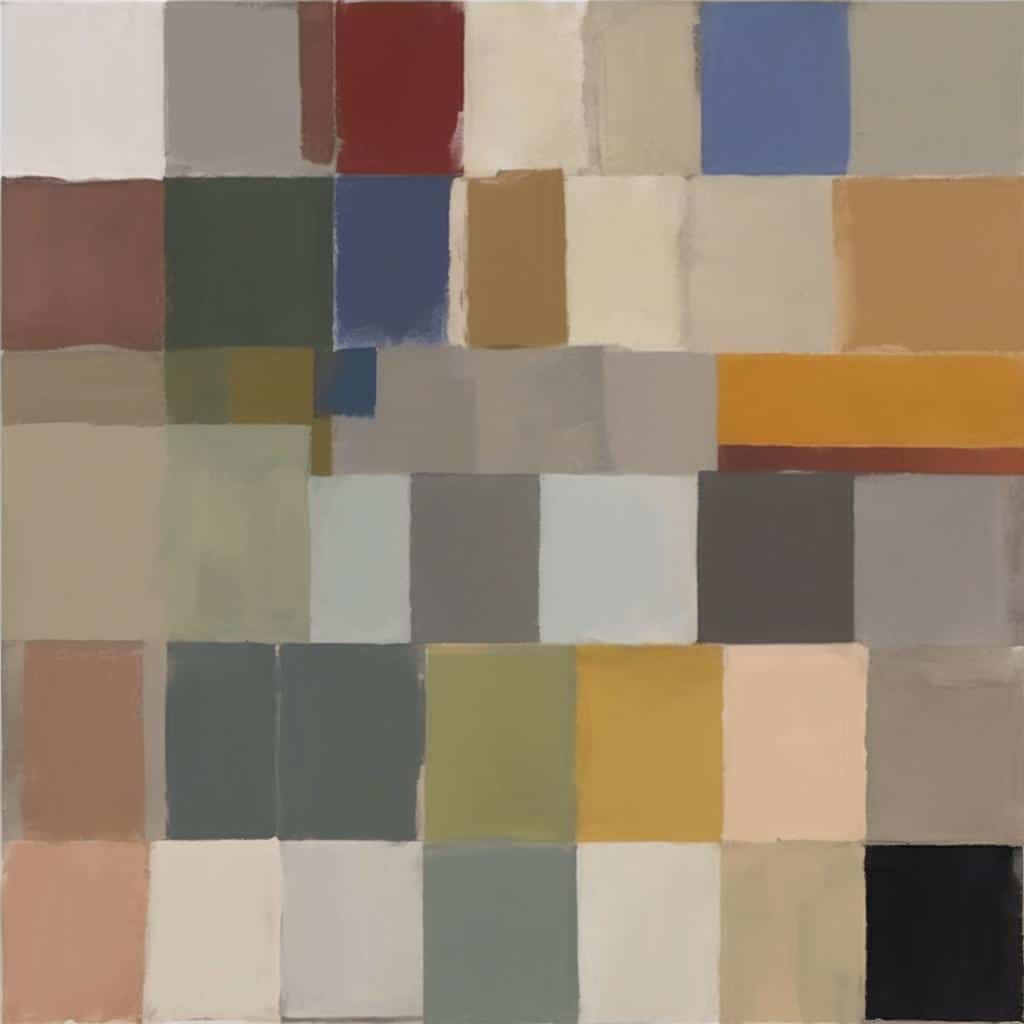 Χρωματικά δείγματα και υλικά τέχνης που δείχνουν την εξέλιξη των υλικών στην τέχνη, με έμφαση στη χρήση διαφορετικών υφών και χρωμάτων.